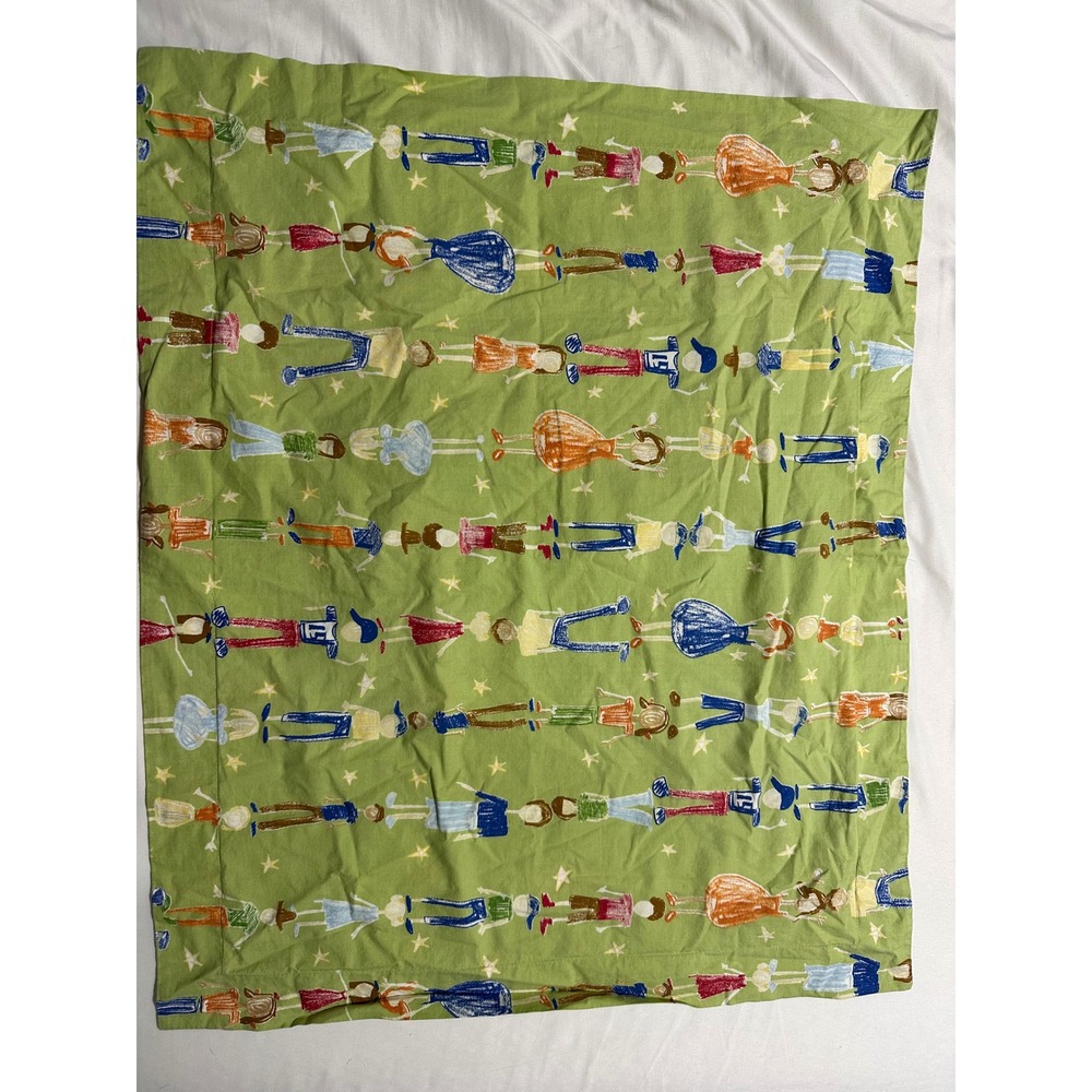 Pottery Barn Kids Organic Cotton Standard Pillowcase Green People Friends Print